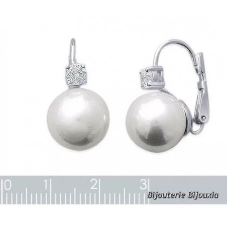 Boucle D'oreilles Dormeuses Perle Majorque Argent Massif 925/1000 Bijoux Femme