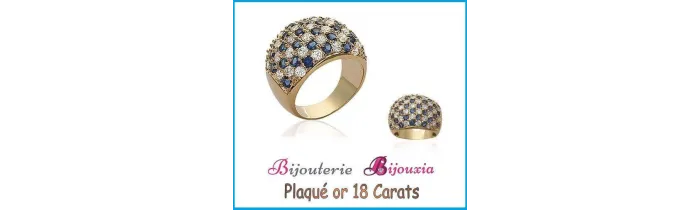 Bague Large Empierée Pavé ZIRCONIUM Bleu&Blanc Plaqué or 18CARATS 750/000 Bijoux