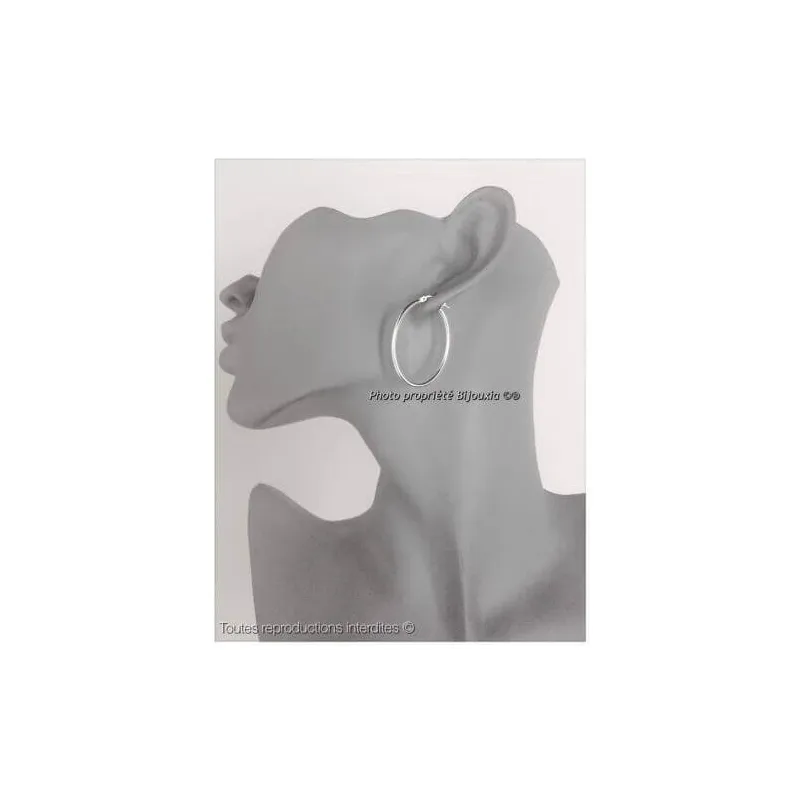 Boucles D'oreilles Créoles Ovales En Argent Massif 925/1000 Rhodié - Neuf Avec étiquettes Bijouxia
