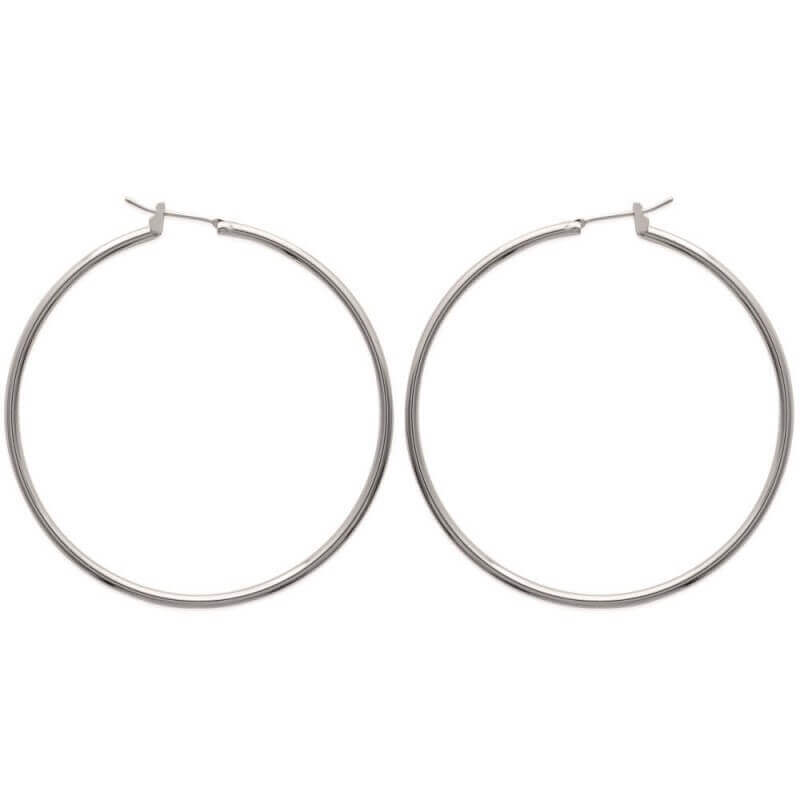 Boucles D'oreilles Créoles Rondes 5 cm Argent Massif 925/1000 Rhodié