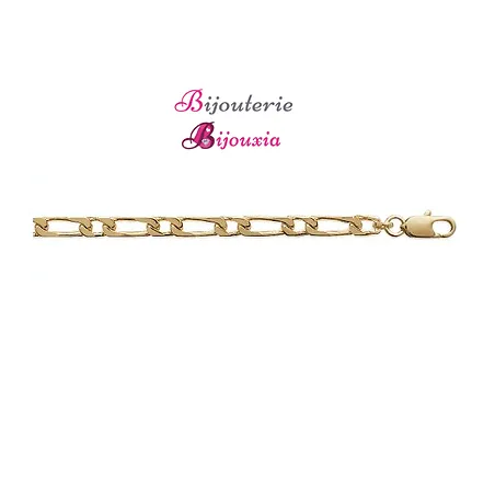 Chaîne De Cou Maille Figaro 4 Mm X 55 Cm - Plaqué Or 18 Carats (750/1000) - Marque Bijouxia - Neuf Avec Étiquettes