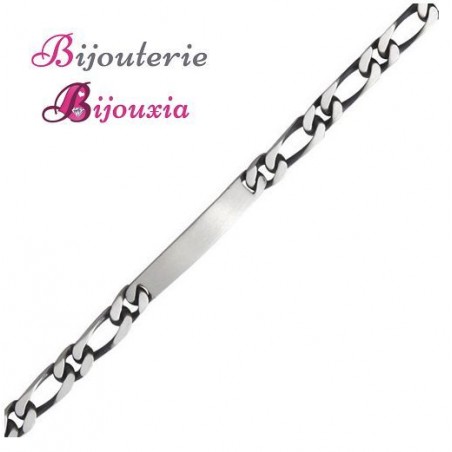 Bracelet FIGARO Gravures Identité Argent Massif 925/000 VIEILLI Tailles CHOIX 