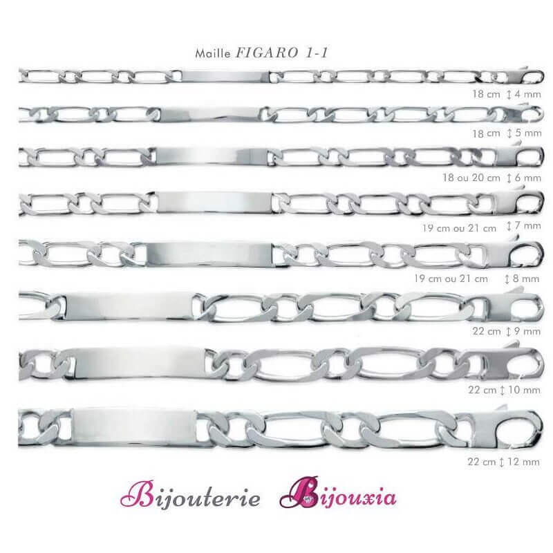 Bracelet Figaro Identité Gravure Argent Massif 925/000 Sélection Femme