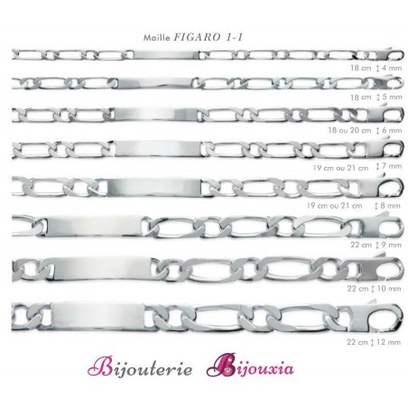 Bracelet Figaro Identité Gravure Argent Massif 925/000 Sélection Femme