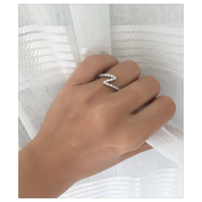 Bague En Argent Massif 925/1000 Avec Zirconium - Taille 56 - Dentelée Et Rhodiée - Neuf Avec étiquettes
