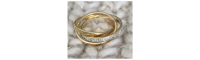 Bague 3 anneaux ZIRCONIUM Plaqué or 18 Carats 5 Microns Bijoux NEUF CHOIX 
