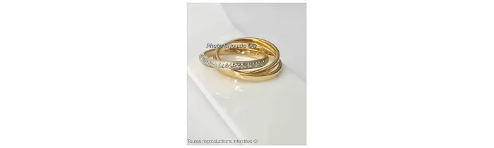 Bague 3 anneaux ZIRCONIUM Plaqué or 18 Carats 5 Microns Bijoux NEUF CHOIX 