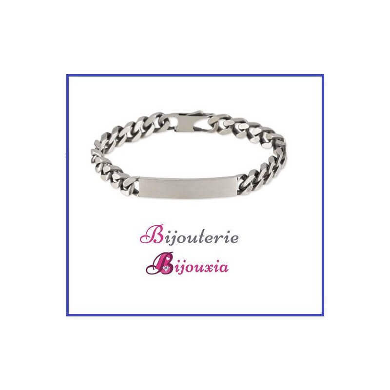 Bracelet Gourmette Gravure Identité Argent Massif 925/000 VIEILLI Tailles CHOIX