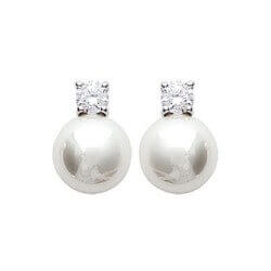 Boucle D'oreilles Perle Argent Massif 925 Rhodié Cristal Zirconium Bijoux Femme