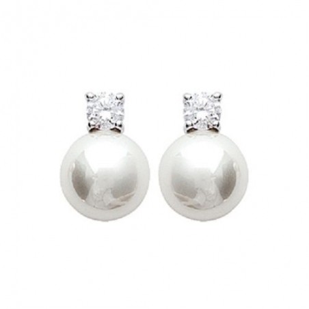 Boucle D'oreilles Perle Argent Massif 925 Rhodié Cristal Zirconium Bijoux Femme