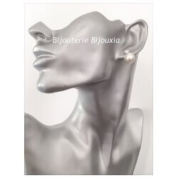 Boucle D'oreilles Perle Argent Massif 925 Rhodié Cristal Zirconium Bijoux Femme