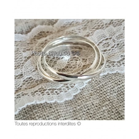 Bague Solitaire Double Anneaux effet 2 en 1 en Argent Massif 925/1000 T 50 à 60