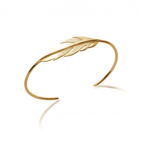 Bracelet Jonc Ouvert PLUME Plaqué or 18 Carats 750/1000 Bijoux Femme NEUF