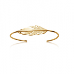 Bracelet Jonc Ouvert PLUME Plaqué or 18 Carats 750/1000 Bijoux Femme NEUF