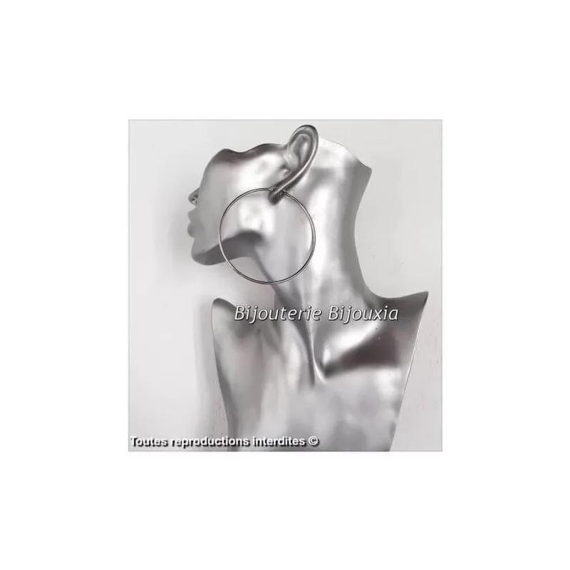 Créoles Lisses 6 Cm En Acier Inoxydable 316L - Bijoux Femme, Neufs Avec étiquettes - Marque Bijouxia