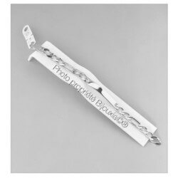 Bracelet Gravure Identité Figaro 21 CM X 8MM  Argent Massif 925/1000 Bijoux 