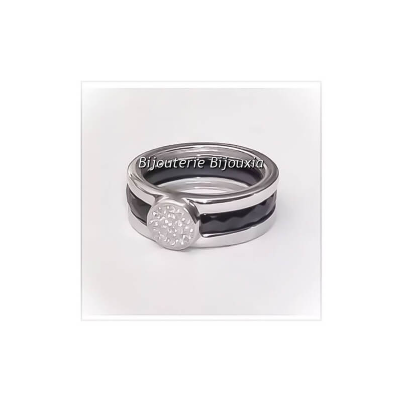 Bague Céramique Noir-Pavé Zirconium-Ajustable-Bijoux Noir - Achat