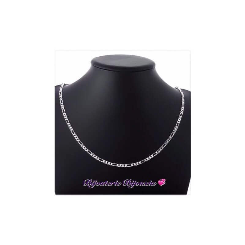 Chaîne Maille Figaro Diamantée 55cm X 3 mm Argent Massif 925/1000 Bijoux NEUF