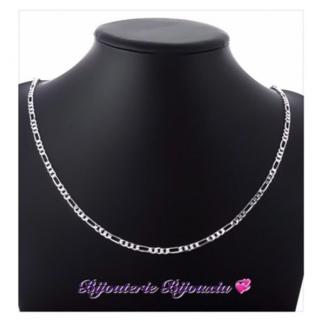 Chaîne Maille Figaro Diamantée 55cm X 3 mm Argent Massif 925/1000 Bijoux NEUF