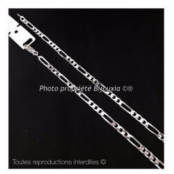 Chaîne Maille Figaro Diamantée 55cm X 3 mm Argent Massif 925/1000 Bijoux NEUF