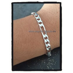 Bracelet Maille Figaro  6,5 MM X 21 CM Argent Massif 925/1000 Bijoux Homme  NEUF