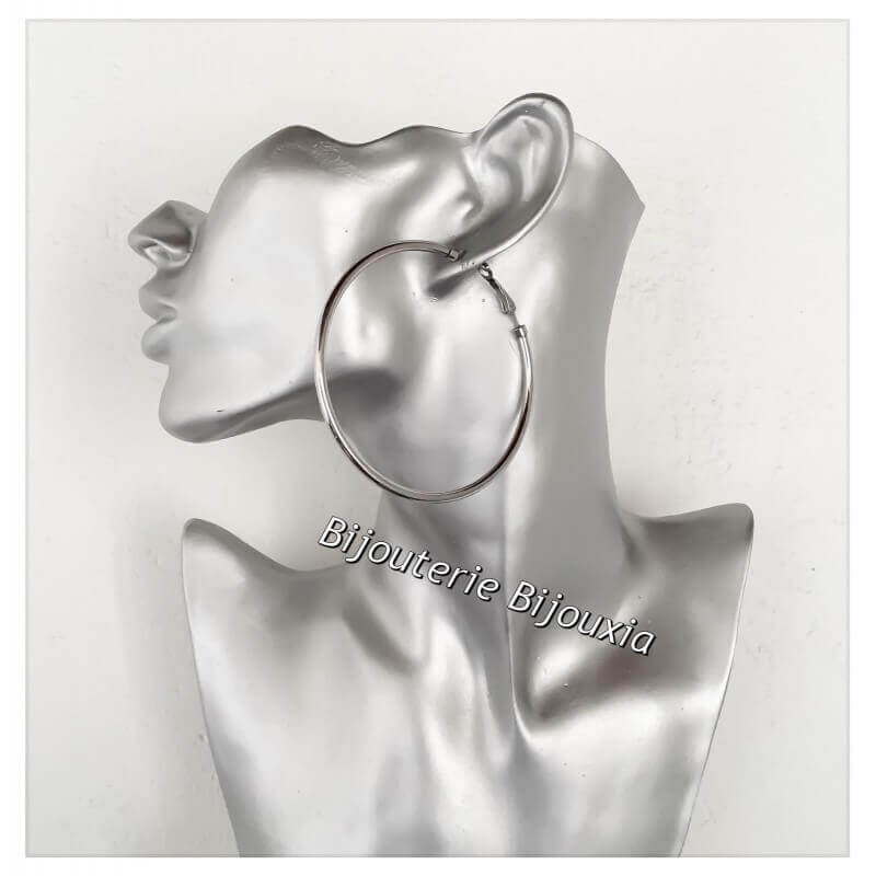 Grandes Créoles Lisses 7 Cm - Acier Inoxydable 316L - Bijoux Femme
