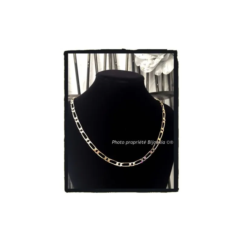 Chaîne Maille Figaro Plaqué Or 18 Carats - 60 Cm X 4 Mm - Bijoux Homme - Bijouxia - Neuf Avec étiquettes