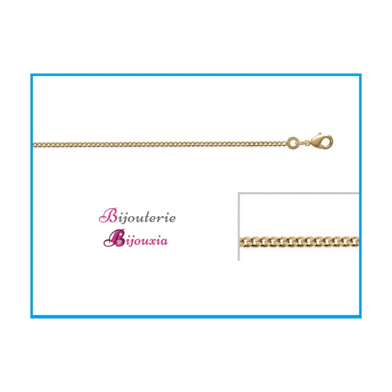 Chaîne Maille Gourmette Plaqué Or 18 Carats - Longueur 40 Cm - Marque Bijouxia - Neuf étiqueté
