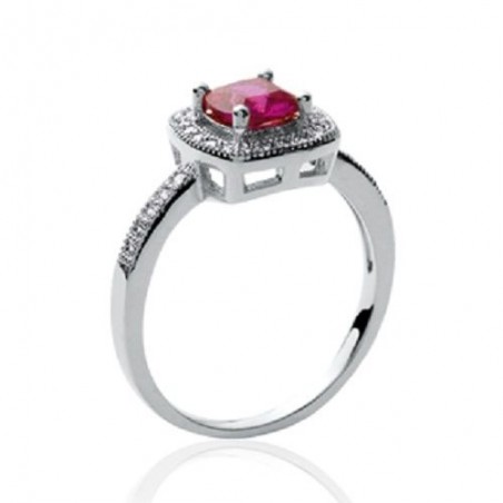 Bague Argent 925 Rhodiée Sertie Rubis Et Cz - Taille 54, Rubis 7 Mm, Dolly-Bijoux