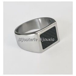 Bague Chevalière Acier Inox et carbone  Bijoux T 52-54-56-58-60-62-64-66-68-70