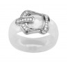 Bague Céramique Boucle de Ceinture Blanc T52  Cristaux Zirconium  Bijoux Femme
