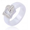 Bague Céramique Boucle de Ceinture Blanc T52  Cristaux Zirconium  Bijoux Femme