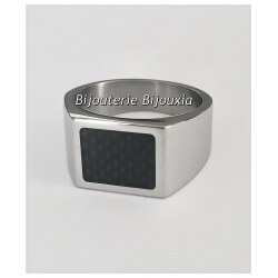 Bague Chevalière Homme - Acier Inox et carbone Bijoux NEUF Taille  64 DISPO 