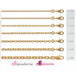 Chaîne Maille Forçat 2,25MM  Plaqué or 18 CARATS  Longueur au choix BIJOUX MIXTE