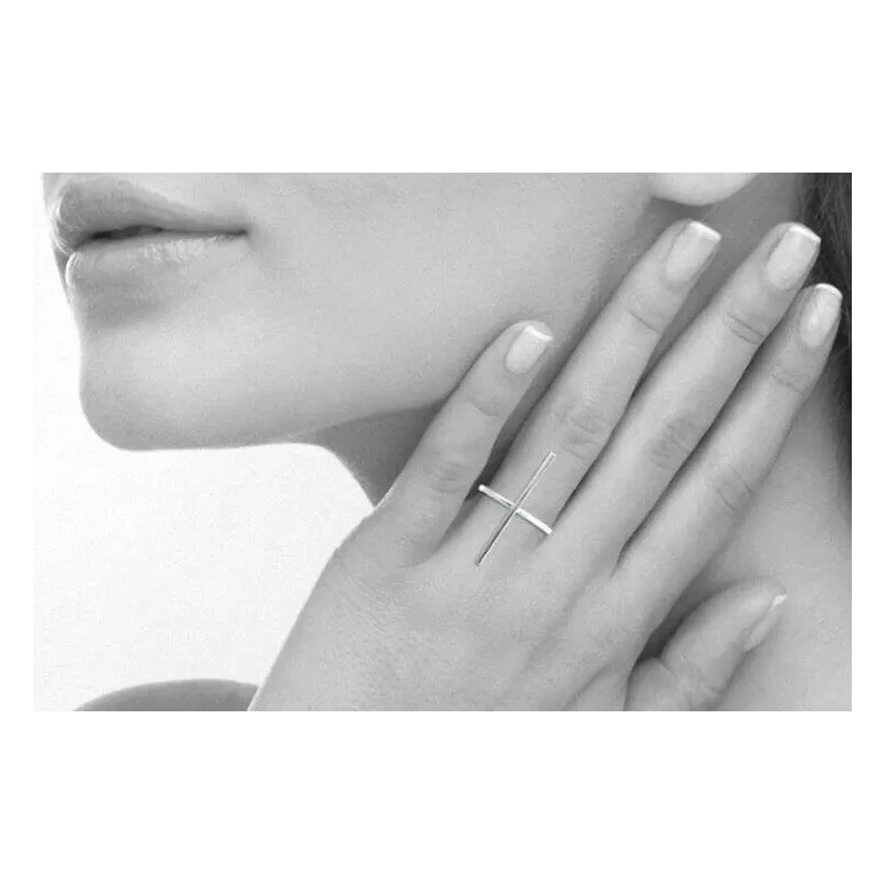 Bague Ancienne En Argent Massif 925, Jonc Avec Croix - Occasion Portée, Taille 55
