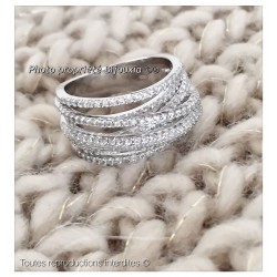 Bague Multi Rangs ZIRCONIUM Entrelacés  Argent Massif 925/000 Rhodié CHOIX