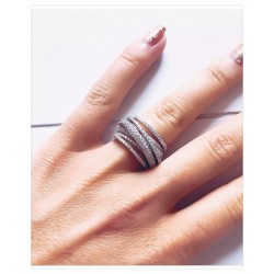 Bague Multi Rangs ZIRCONIUM Entrelacés  Argent Massif 925/000 Rhodié CHOIX