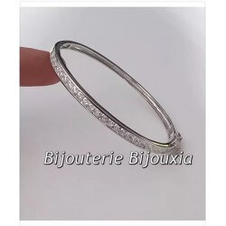 Bracelet Jonc contour Zirconium Ouvrable Argent Massif 925/1000 Bijoux Femme