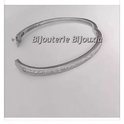 Bracelet Jonc contour Zirconium Ouvrable Argent Massif 925/1000 Bijoux Femme