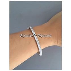 Bracelet Jonc contour Zirconium Ouvrable Argent Massif 925/1000 Bijoux Femme