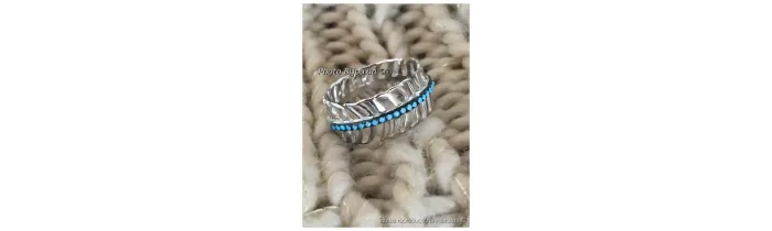 Bague Feuille Turquoise Empierrée Argent Massif 925/1000 Bijoux T50-52-54-56-58