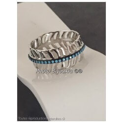 Bague Feuille Turquoise Empierrée Argent Massif 925/1000 Bijoux T50-52-54-56-58