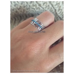 Bague Feuille Turquoise Empierrée Argent Massif 925/1000 Bijoux T50-52-54-56-58