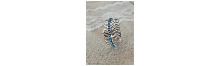 Bague Feuille Turquoise Empierrée Argent Massif 925/1000 Bijoux T50-52-54-56-58