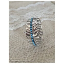 Bague Feuille Turquoise Empierrée Argent Massif 925/1000 Bijoux T50-52-54-56-58