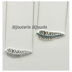 Collier Pendentif Feuille Pierres Turquoises Argent Massif 925/1000 Bijoux Femme