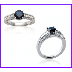 Bague CZ SAPHIR Solitaire Argent Massif 925/1000  Rhodié  Bijoux Femme NEUF 