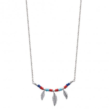 Collier avec plumes et pierres de couleur Argent massif 925/1000 Bijoux femme