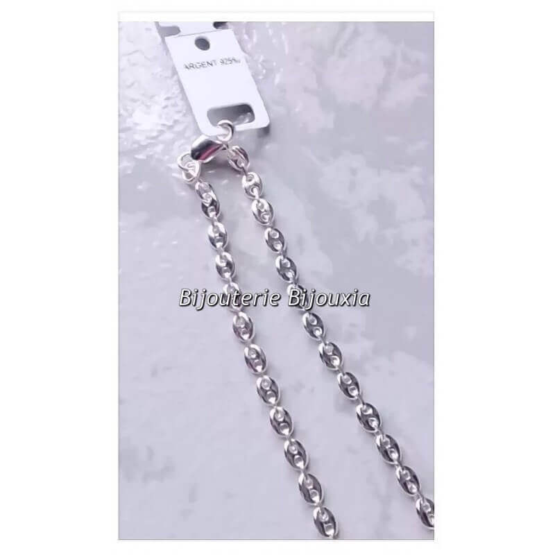 Chaîne Maille Grain De Café Longue 55cm Argent 925/1000 Neuf Etiquette Bijoux