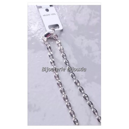 Chaîne Maille Grain De Café Longue 55cm Argent 925/1000 Neuf Etiquette Bijoux